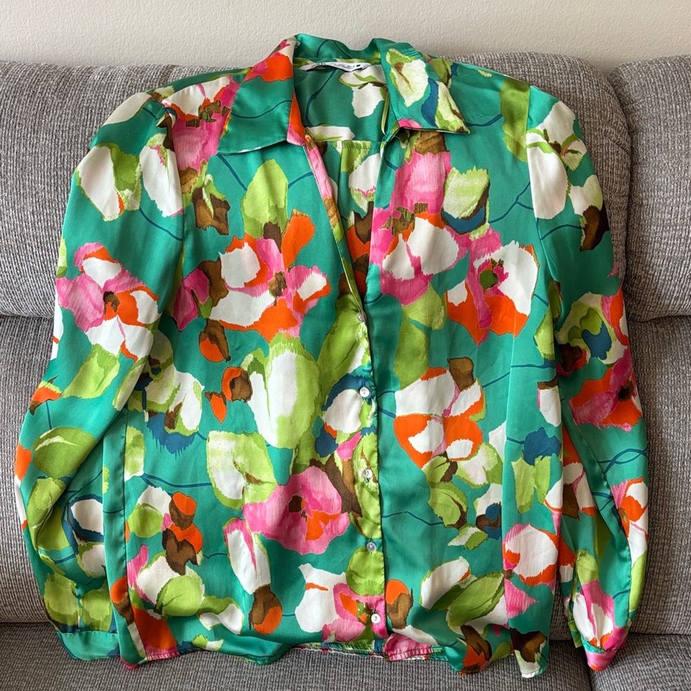 ZARA Floral Green Blouse